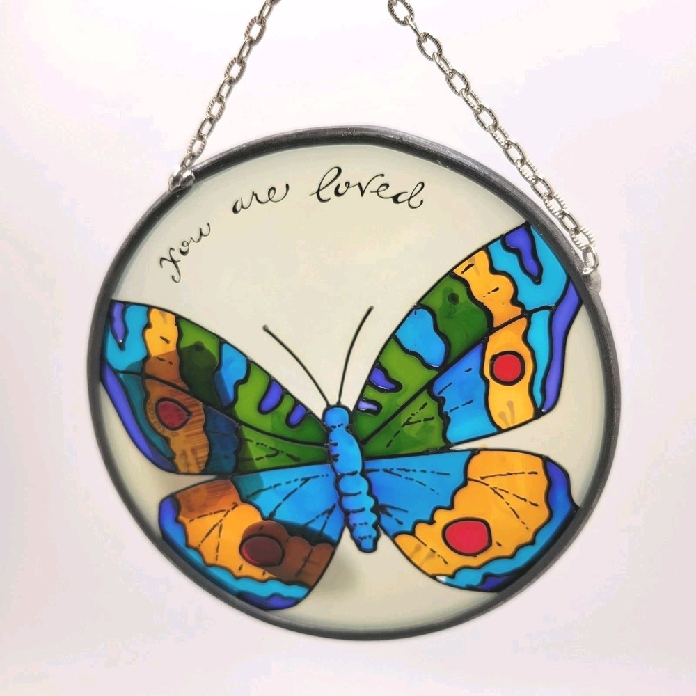 Vintage Joan Baker Handpainted Glass Butterfly Suncatcher‎ 3.5" Window Art NEW